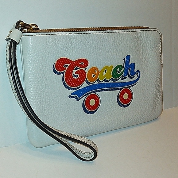 Brand New~Limited Edition COACH Leather Corner Zip Rainbow Roller Skate Wristlet - Picture 11 of 14